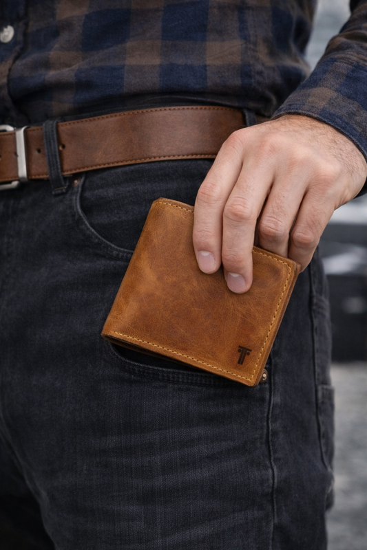 Billetera Cuero Graso Café | Gruesa Minimalista