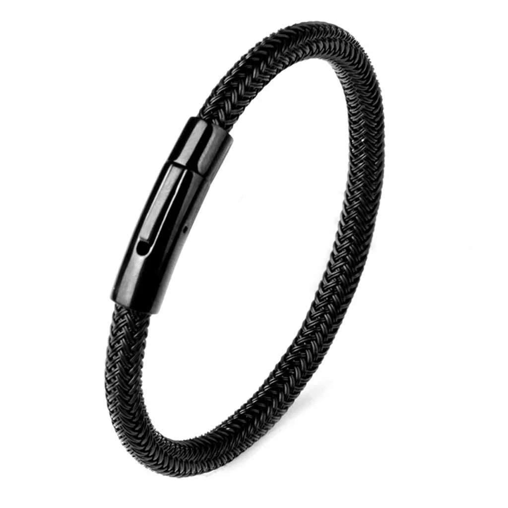 Pulsera de Acero Negro Trenzado con Broche a presión (20 y 18 cm)