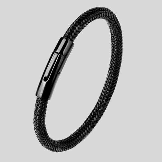 Pulsera | Acero Negro Trenzado | Broche a presión (21 y 18 cm)