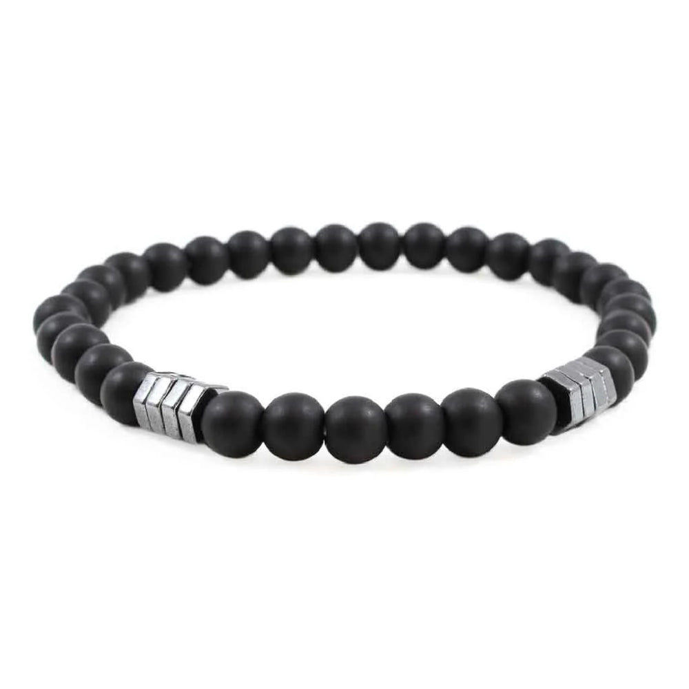 Pulsera de Hombre Piedra Ónix Brillante Elegante (Elástica)
