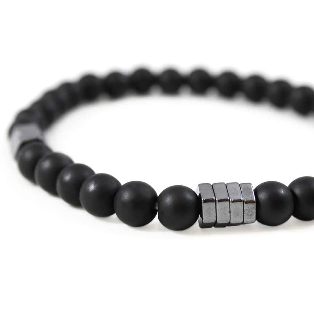 Pulsera de Hombre Piedra Ónix Brillante Elegante (Elástica)