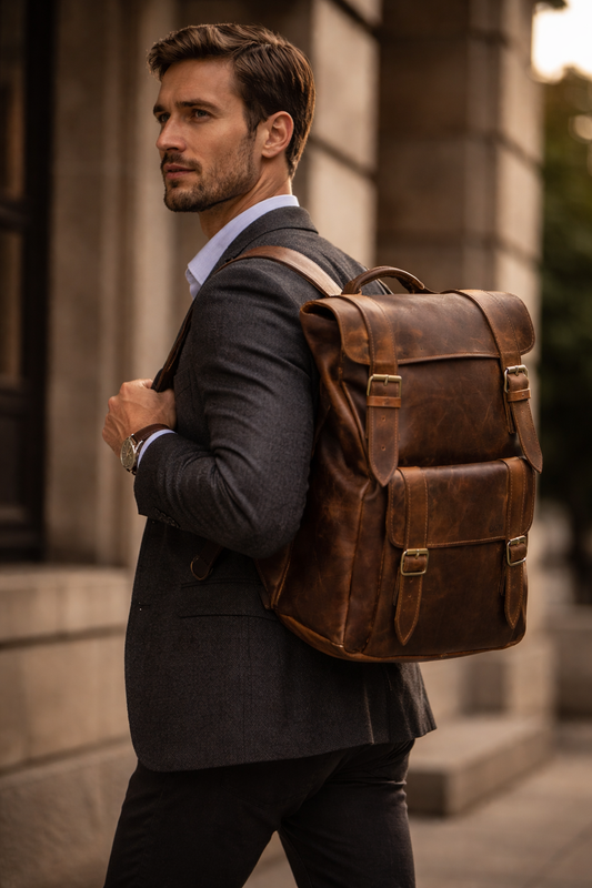 Mochila | Cuero Graso | Café | Rústica
