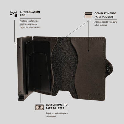 Billetera Cuero Genuino | Negro | Presentación GATTII