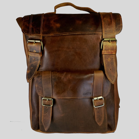 Mochila | Cuero Graso | Café | Rústica