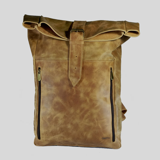 Mochila | Roll Top | Cuero | Café Claro | Rústica