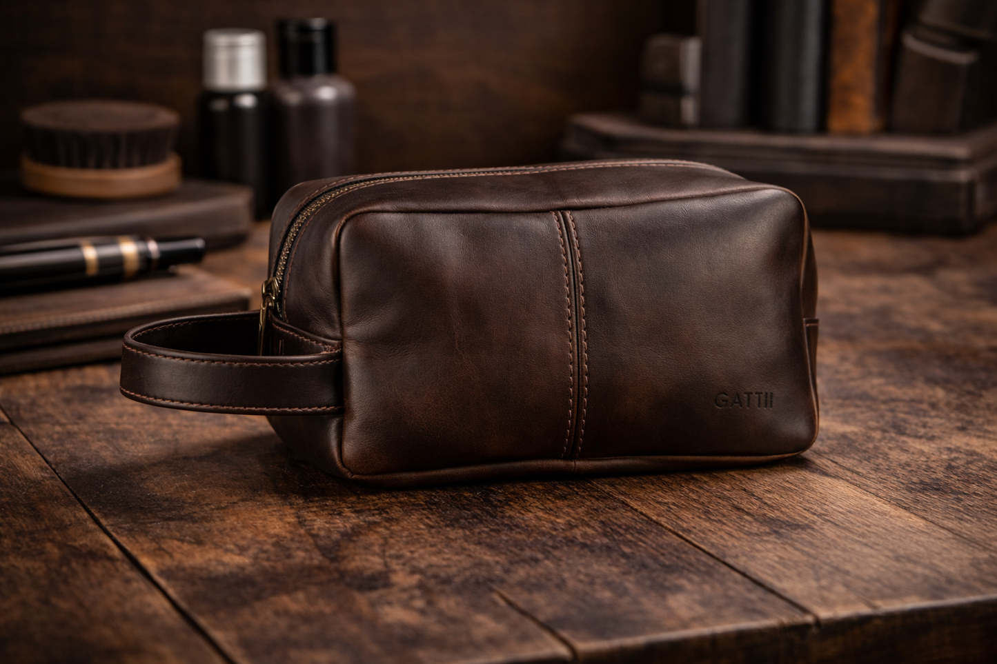 Neceser | Cuero Graso | Café Oscuro | Minimalista