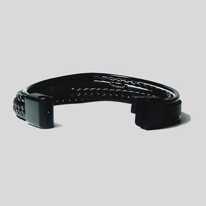 Pulsera | Multicapa de Cuero Negro | Broche de Acero Magnético (21 cm)
