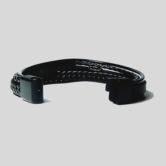 Pulsera | Multicapa de Cuero Negro | Broche de Acero Magnético (21 cm)