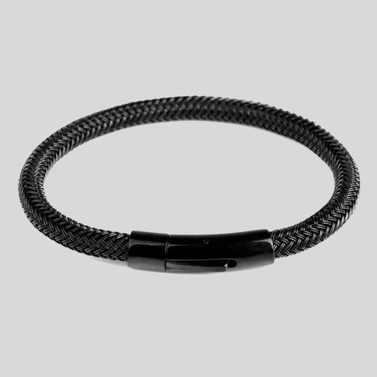 Pulsera | Acero Negro Trenzado | Broche a presión (20 y 18 cm)