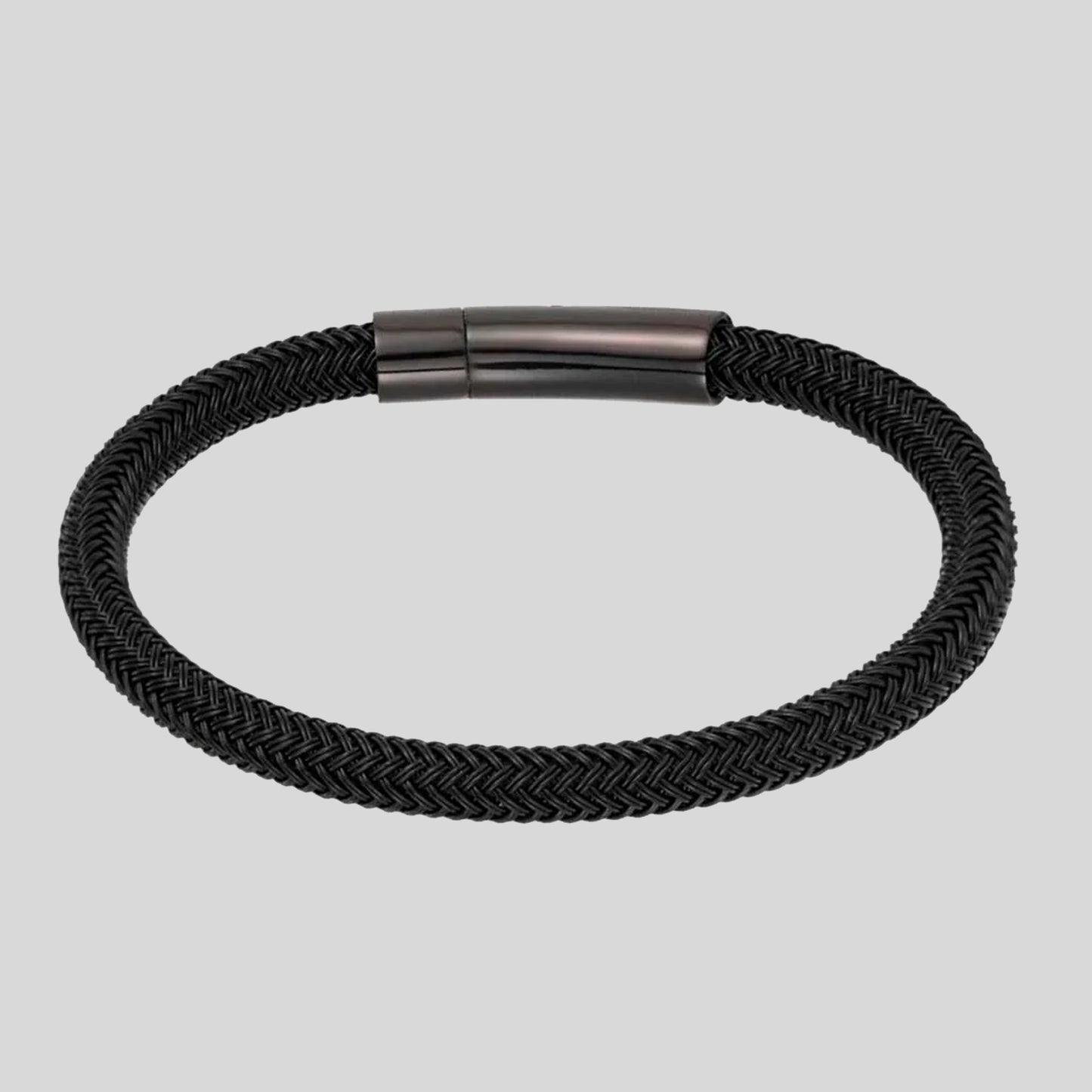 Pulsera | Acero Negro Trenzado | Broche a presión (20 y 18 cm)