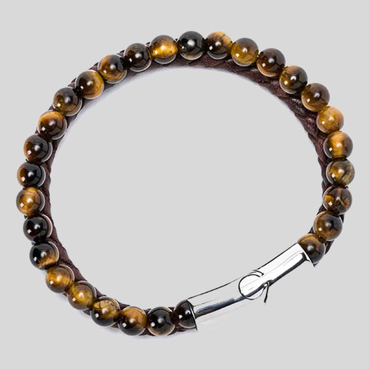 Pulsera | Piedra Brillante | Cuero Café (21 cm)