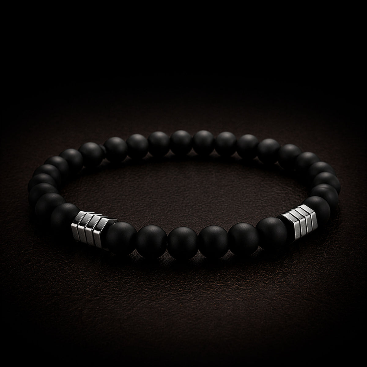 Pulsera | Piedra Ónix Brillante Elegante (Elástica)