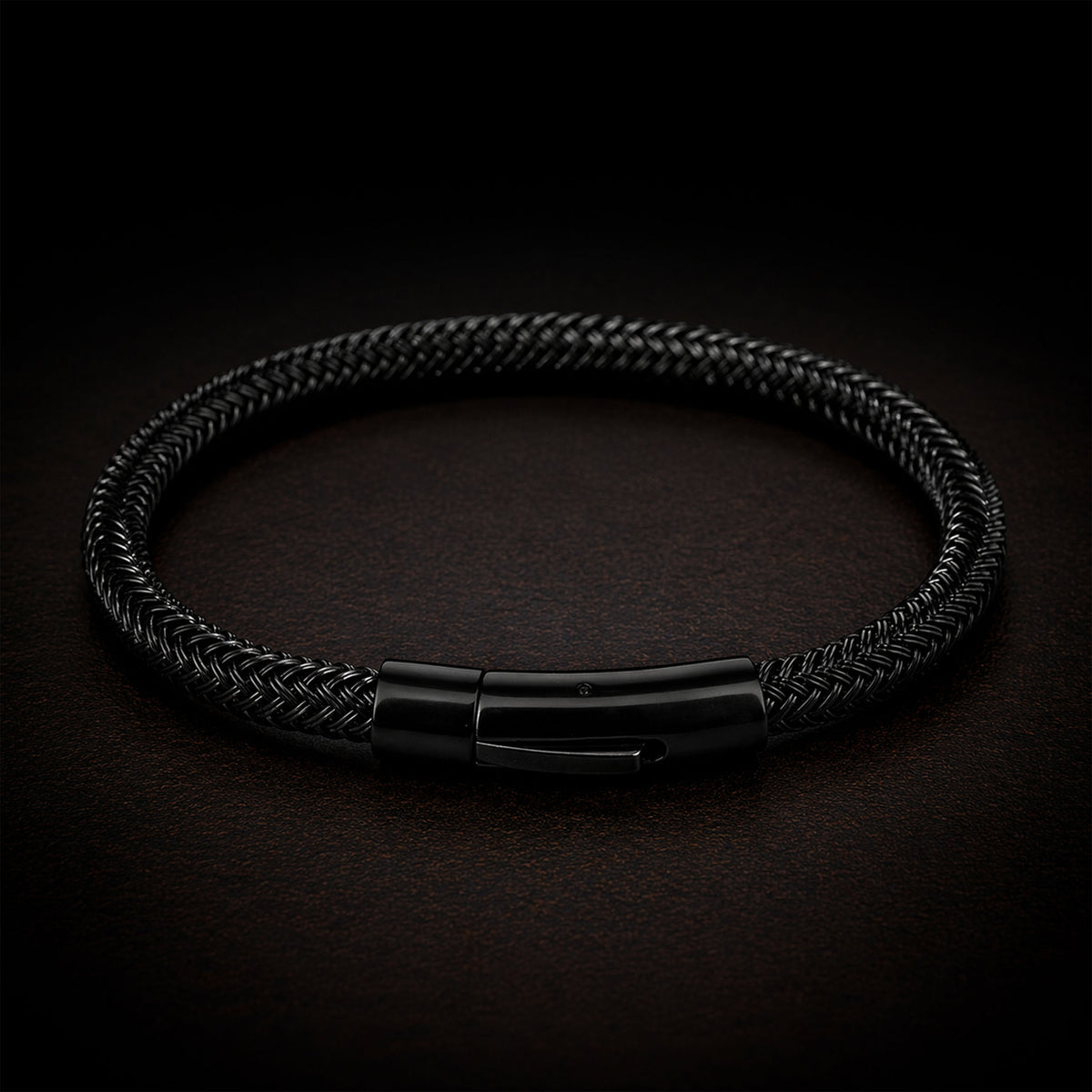 Pulsera | Acero Negro Trenzado | Broche a presión (21 y 18 cm)