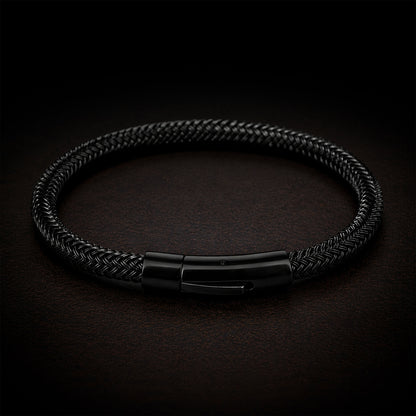 Pulsera | Acero Negro Trenzado | Broche a presión (21 y 18 cm)