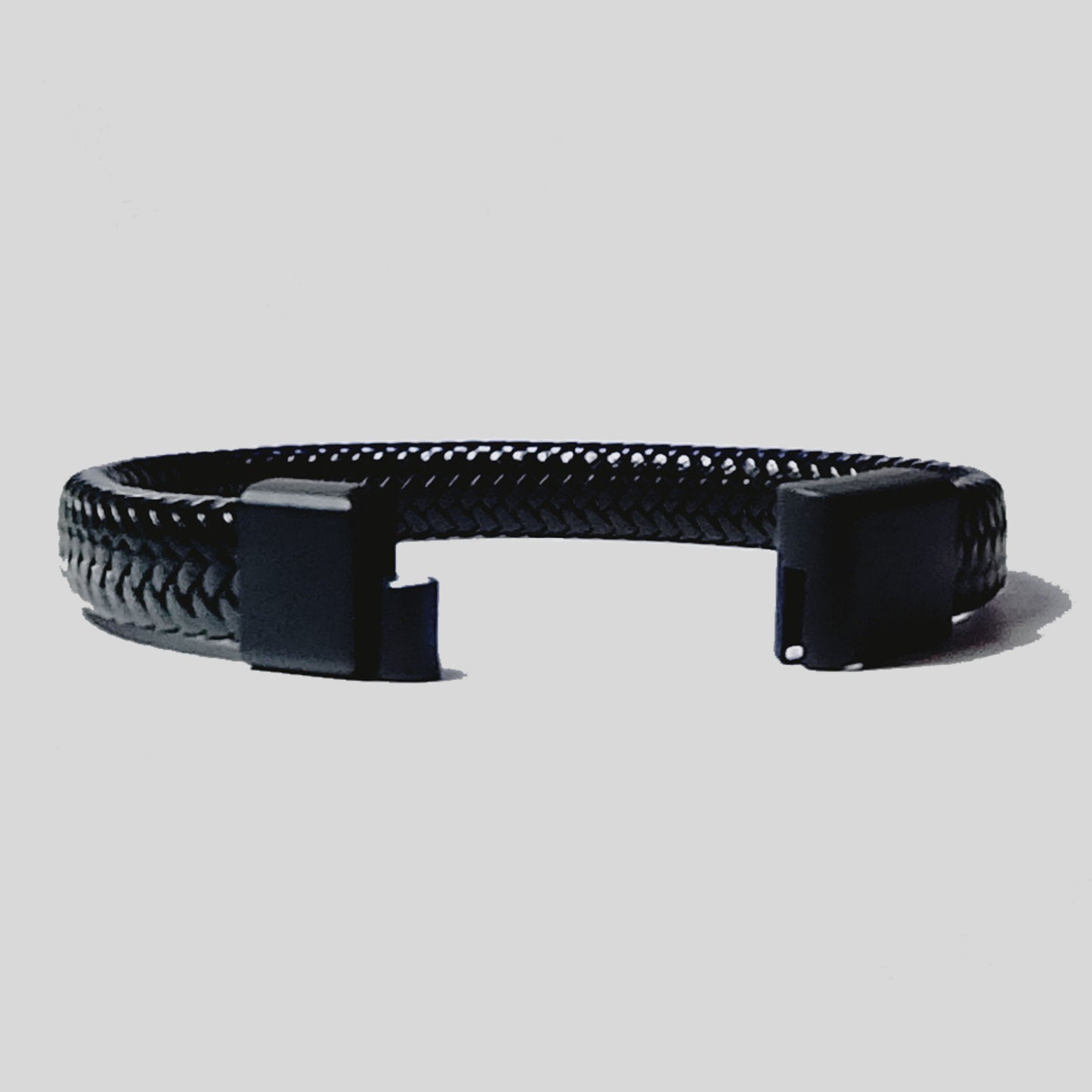 Pulsera | Cuero Trenzado Negro | Broche de Acero Magnético (21 cm)