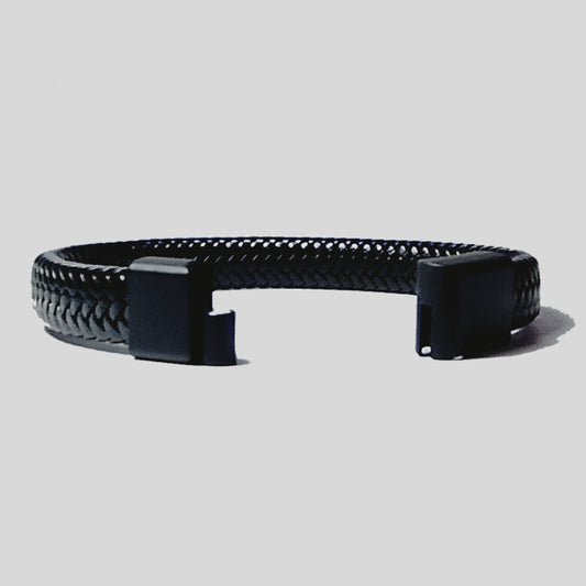 Pulsera | Cuero Trenzado Negro | Broche de Acero Magnético (21 cm)