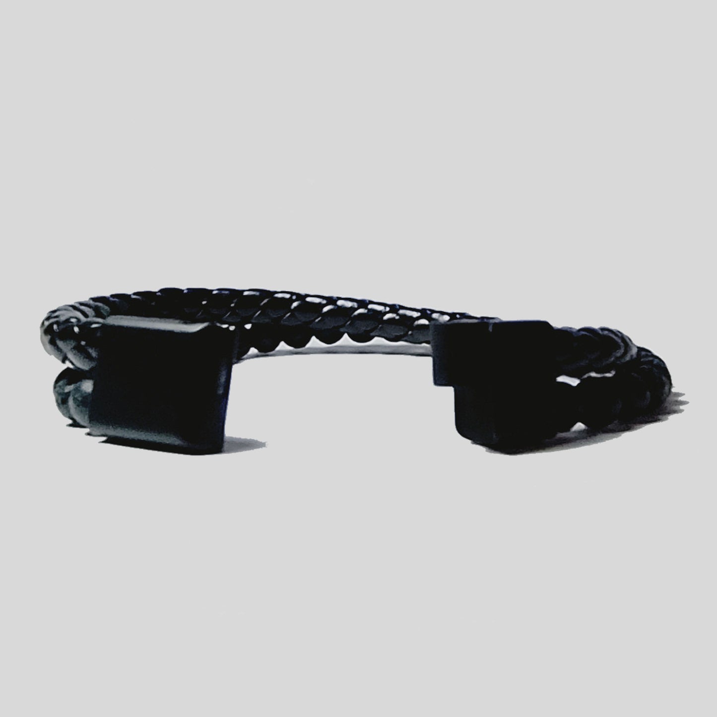 Pulsera | Piedra y Cuero Negro | Broche Magnético Elegante | Ojo de Tigre (21 cm)