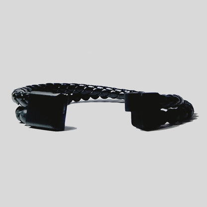 Pulsera | Piedra y Cuero Negro | Broche Magnético Elegante | Ojo de Tigre (21 cm)