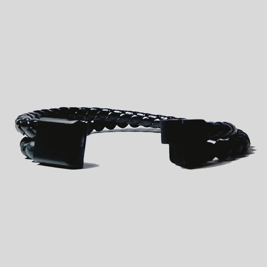 Pulsera | Piedra y Cuero Negro | Broche Magnético Elegante | Ojo de Tigre (21 cm)