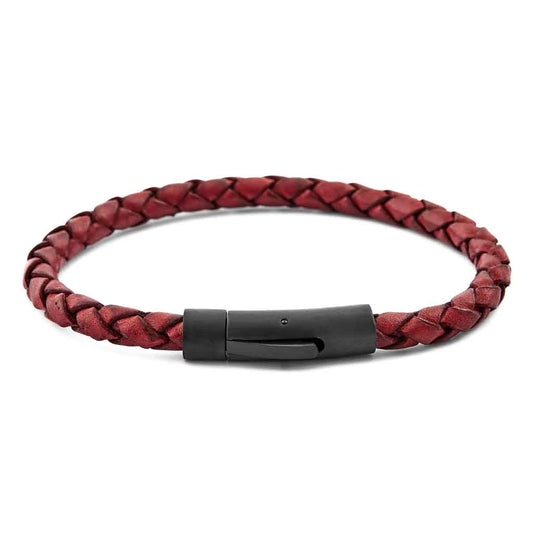Pulsera de Cuero Trenzado Rojo con Broche de Acero a Presión - Millam (17 cm)