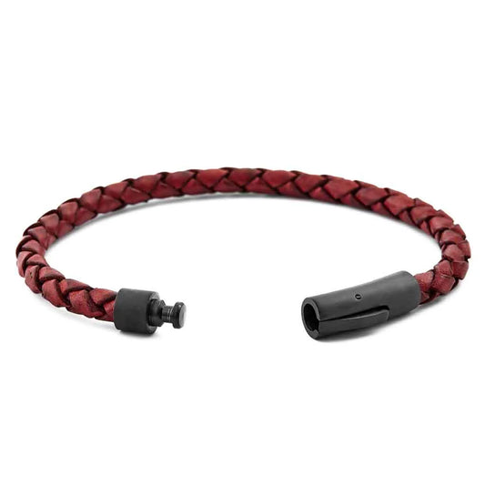 Pulsera de Cuero Trenzado Rojo con Broche de Acero a Presión - Millam (17 cm)