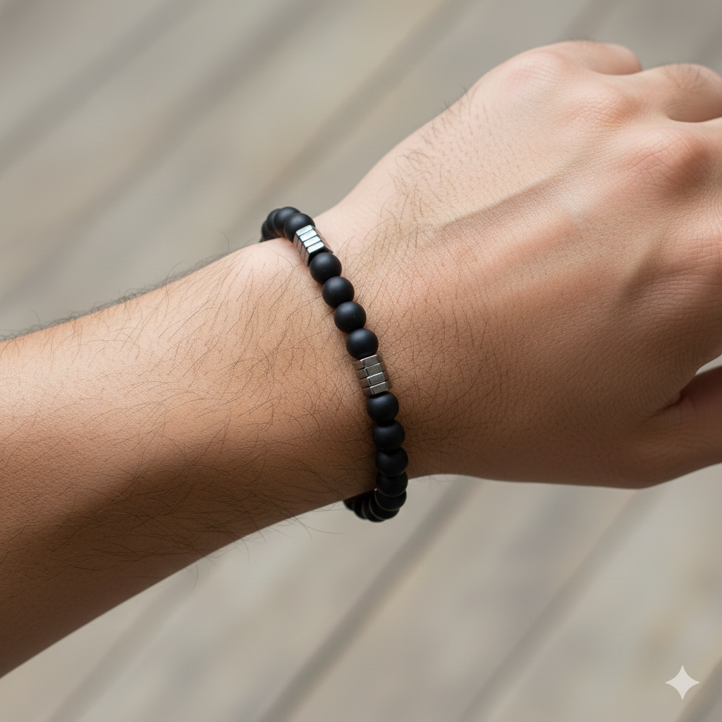 Pulsera | Piedra Ónix Brillante Elegante (Elástica)